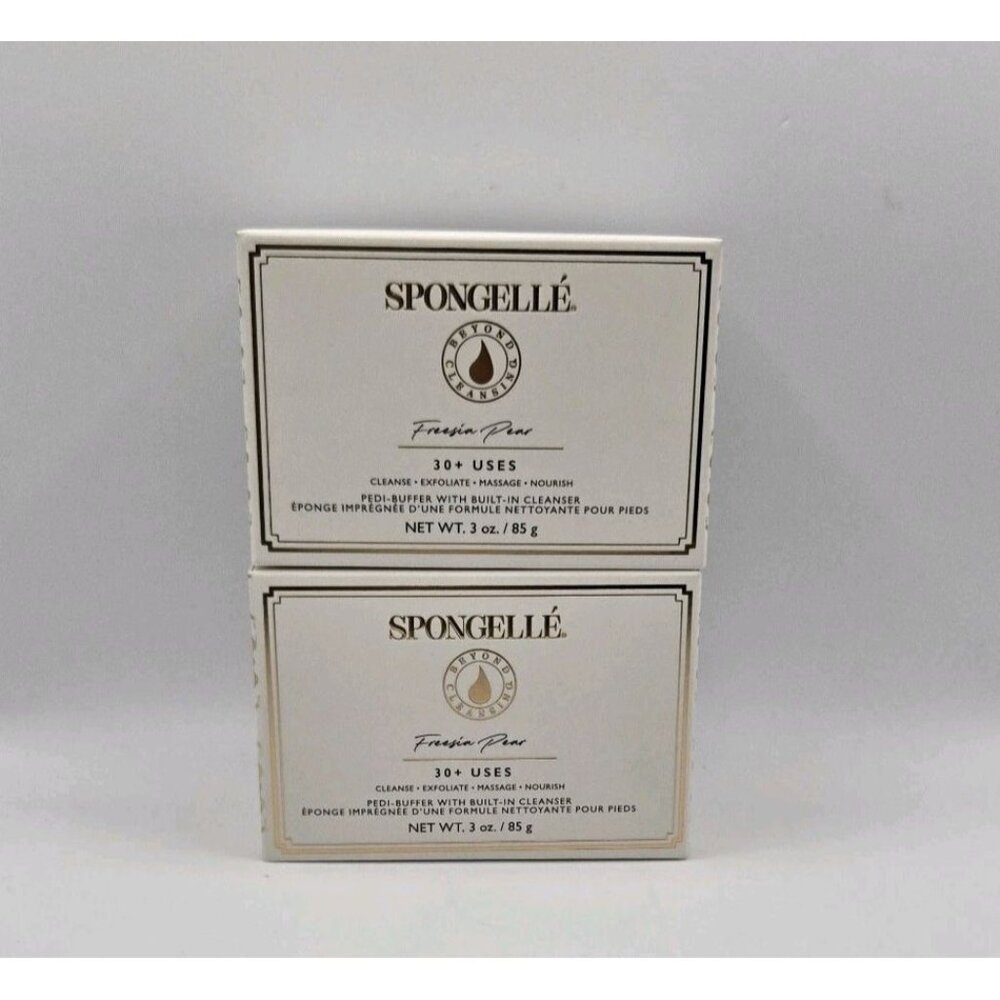Set Of 2 Spongelle PEDI FREESIA PEAR Infused Bath Shower Exfoliates Feet Two‎